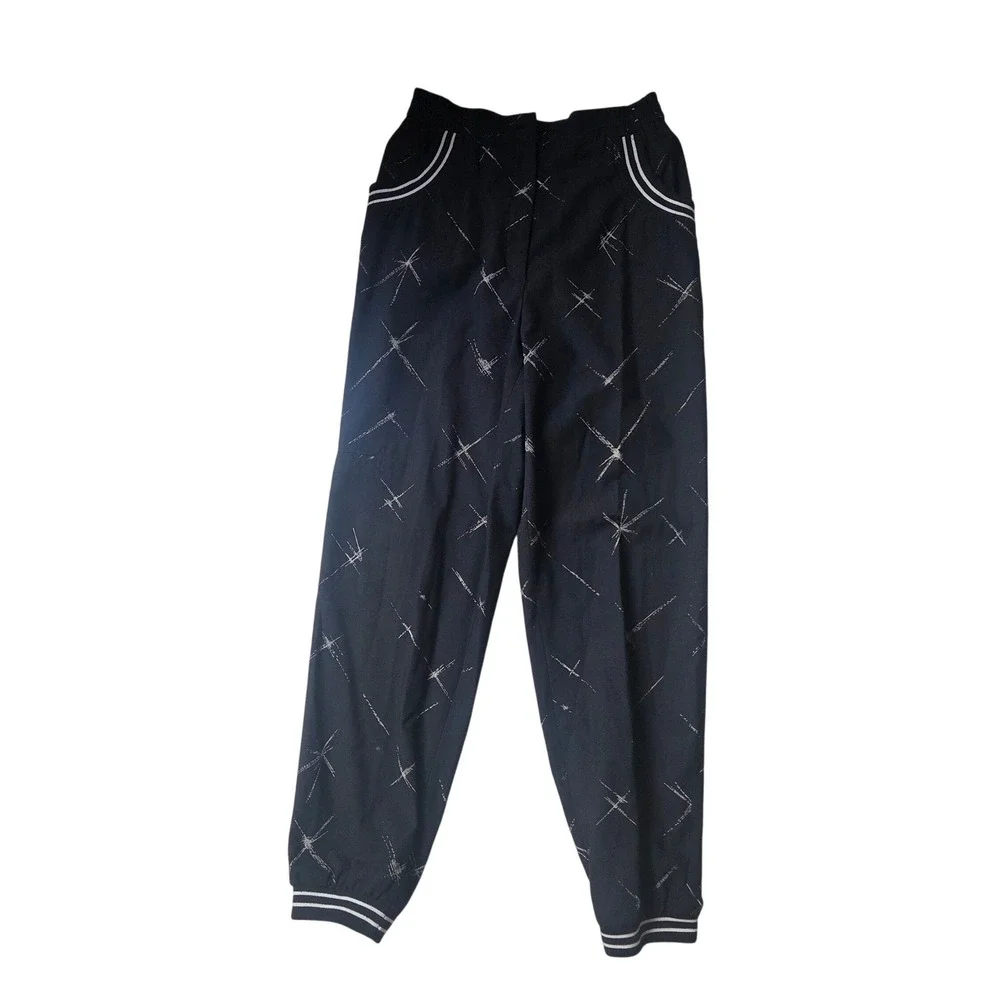Vtg 90s Le Coq Sportif Joggers M Black Geometric Star Print Blokecore Track Pant